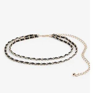 NWT EXPRESS Black Double Rope Faux Leather Chain Belt - Size S/M